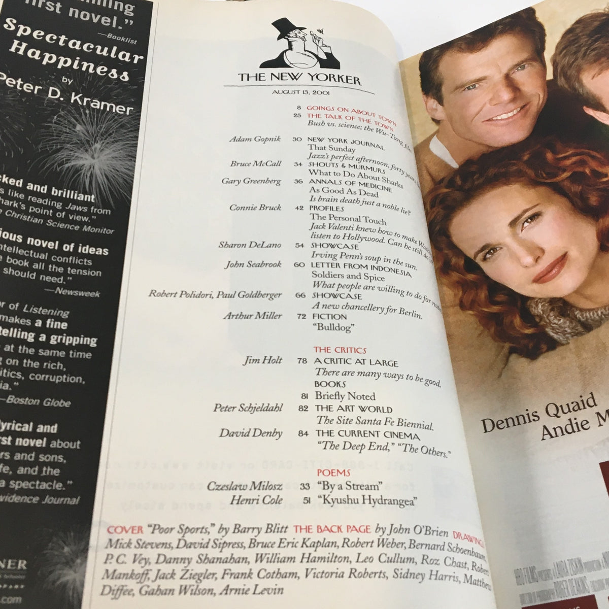 The inside page of The New Yorker Full Magazine August 13 2001, displaying editorial content and features from that issue including articles and contributor names.