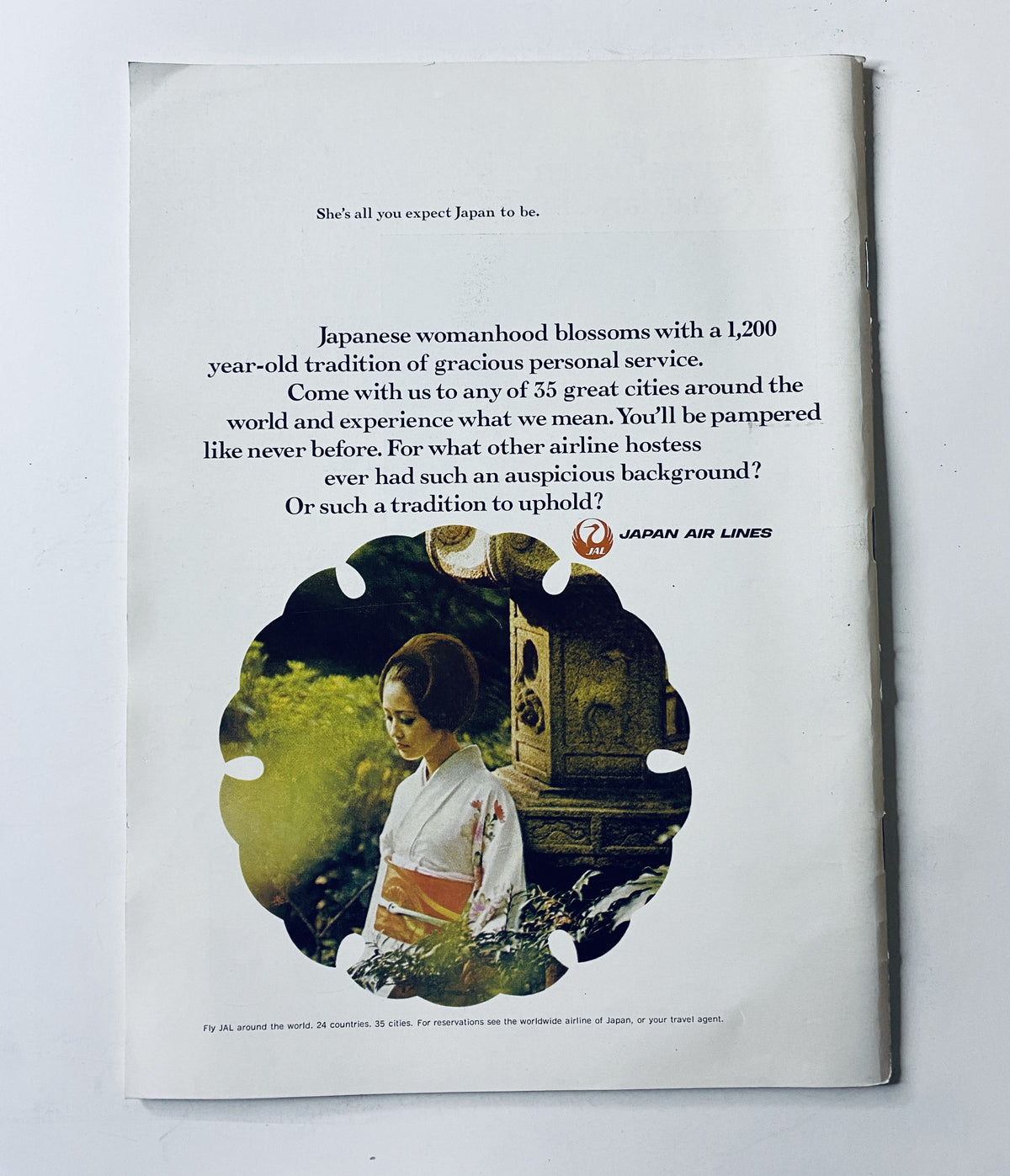 Advertisement page from The New Yorker Magazine January 24, 1970 promoting Japan Air Lines with an image of a woman in traditional Japanese attire, highlighting travel and cultural experiences.