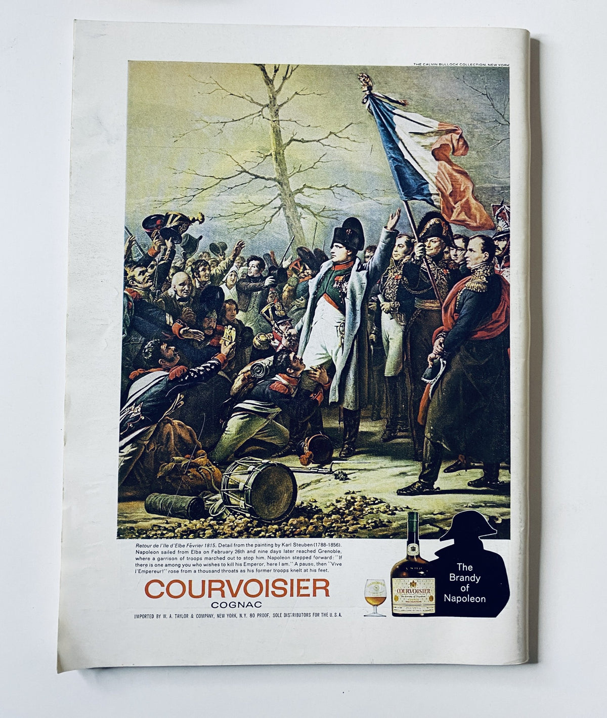 The New Yorker Magazine March 21, 1970 Dog Sketch Cover Kenneth Mahood displaying a historical artwork advertisement for Courvoisier cognac featuring Napoleon and a crowd.