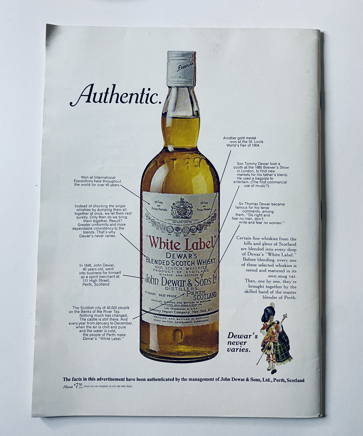Advertisement for Dewar's White Label blended Scotch whisky featured in The New Yorker Magazine May 30, 1970.
