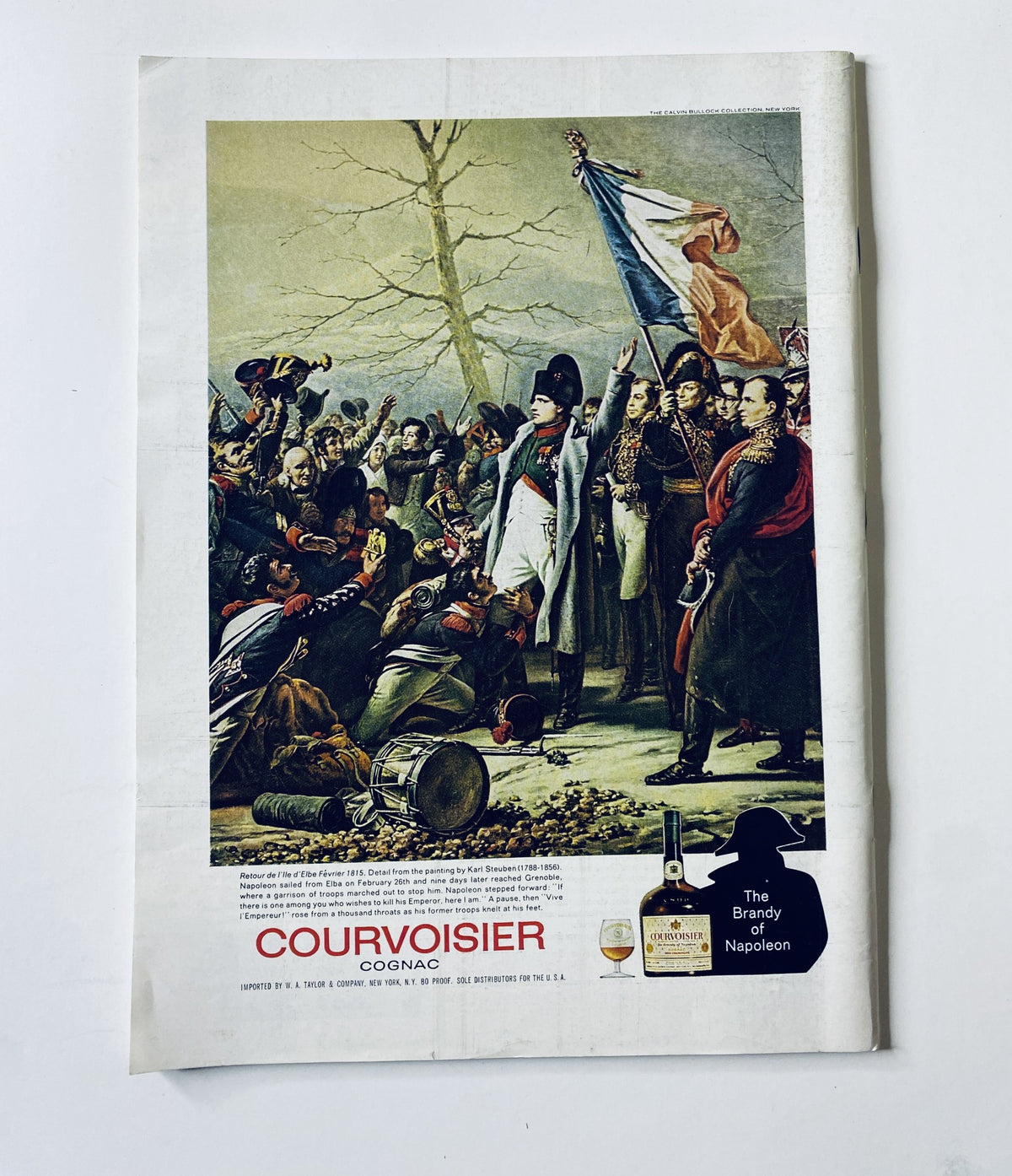 Advertisement for Courvoisier Cognac in The New Yorker magazine dated May 22, 1971, featuring a historical scene with Napoleon, emphasizing the brand's heritage and quality.