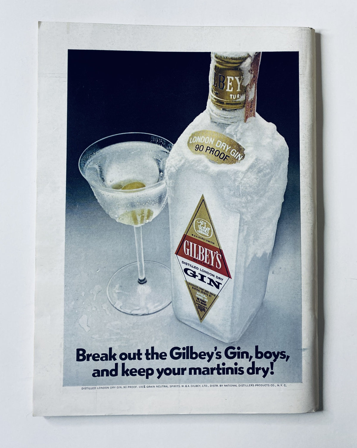 Back cover of The New Yorker Magazine October 9, 1971 displaying a Gilbey's Gin advertisement with a frosted bottle and a cocktail glass.