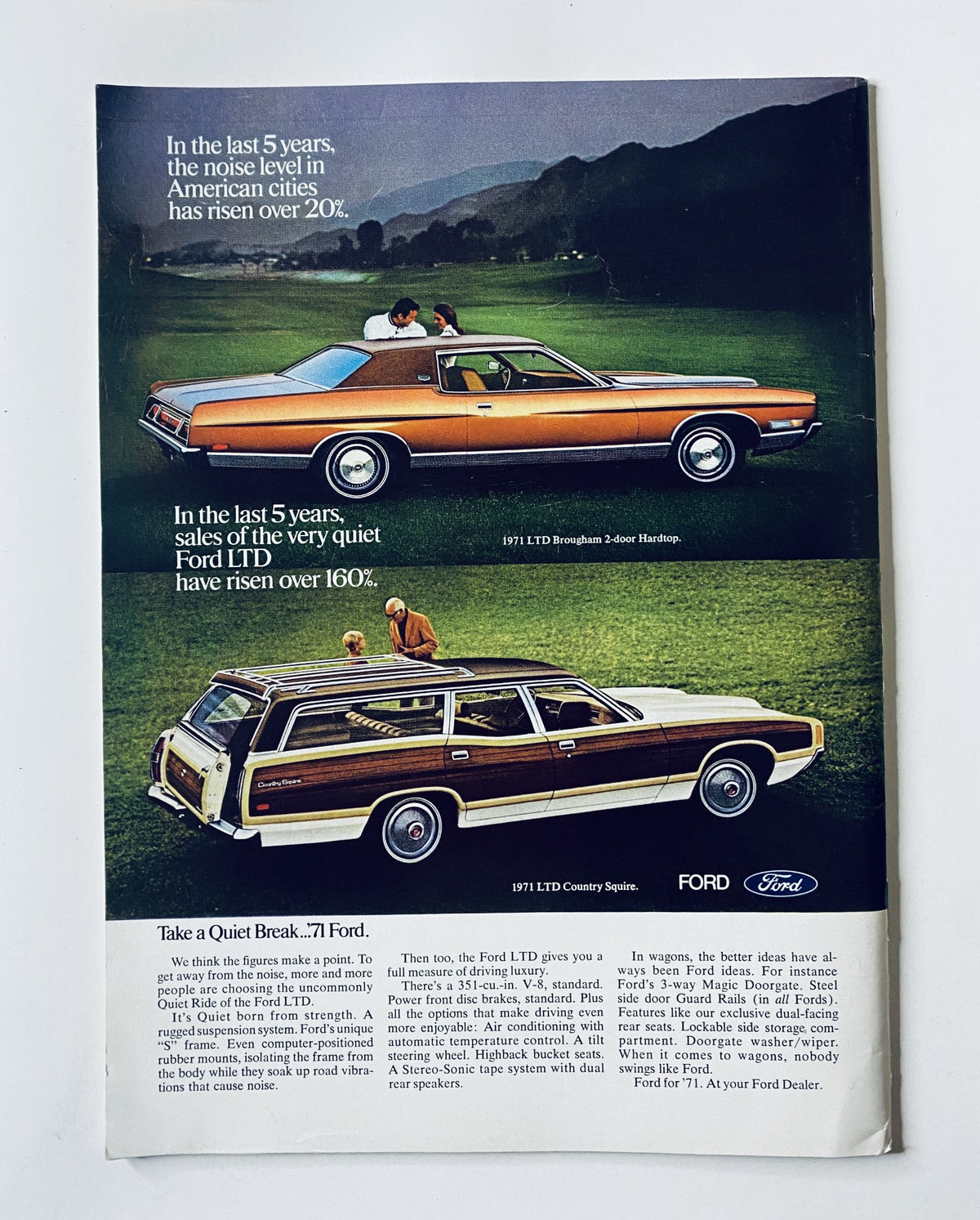 Advertisement page from The New Yorker Magazine June 26, 1971 presenting a vintage Ford LTD car, illustrating marketing trends and automotive design of the era.