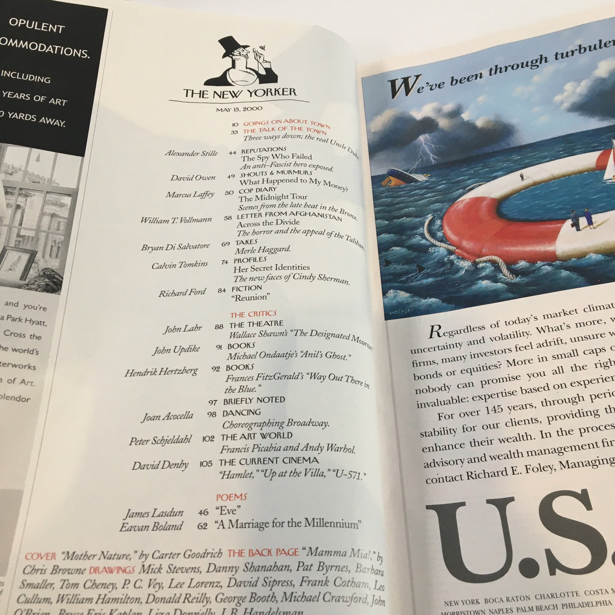 Inside page of The New Yorker Full Magazine May 15 2000 showcasing article titles and content layout, highlighting various contributors and themes from this vintage edition.