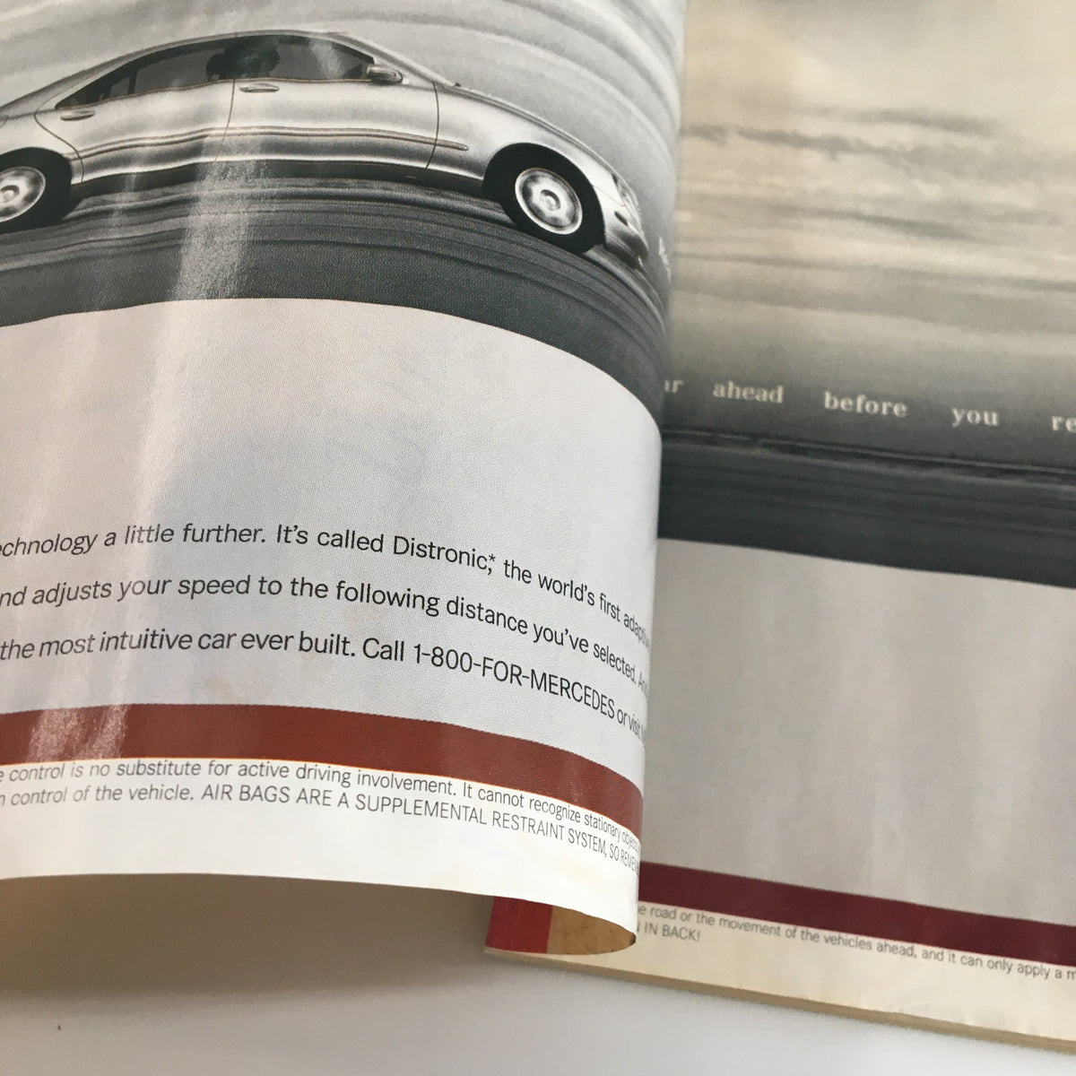 Advertisement page from The New Yorker Full Magazine August 6 2001 showcasing a Mercedes-Benz car with an advertisement highlighting its advanced technology features.