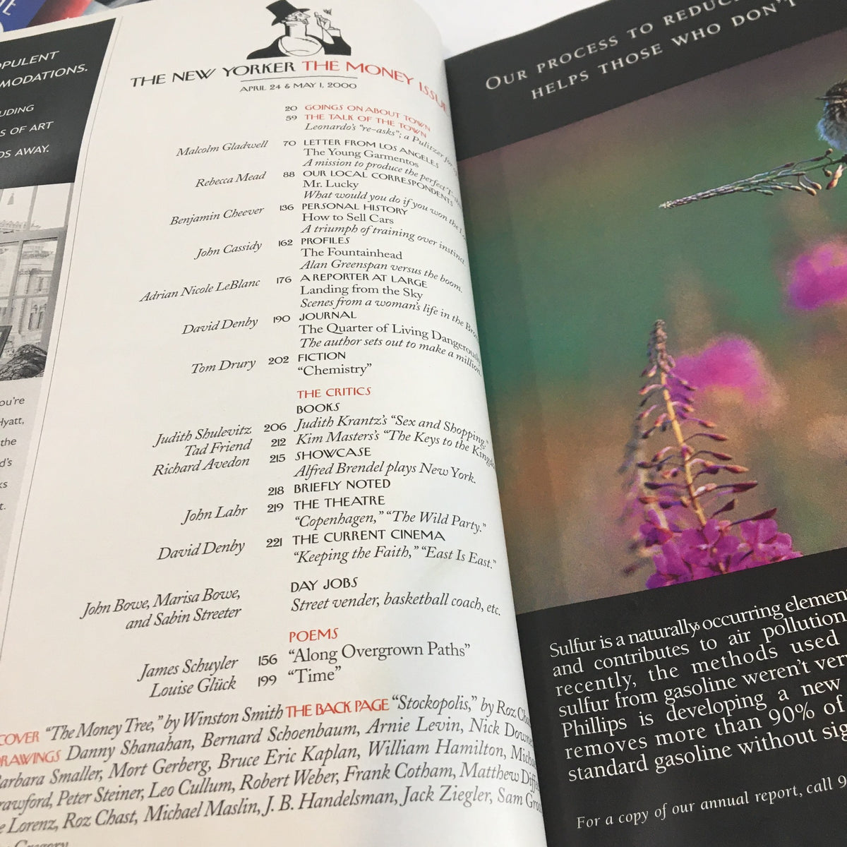 Interior pages of The New Yorker Full Magazine April 24 2001 displaying articles including the featured piece "The Money Tree" by Winston Smith, showcasing the magazine's engaging content and layout.