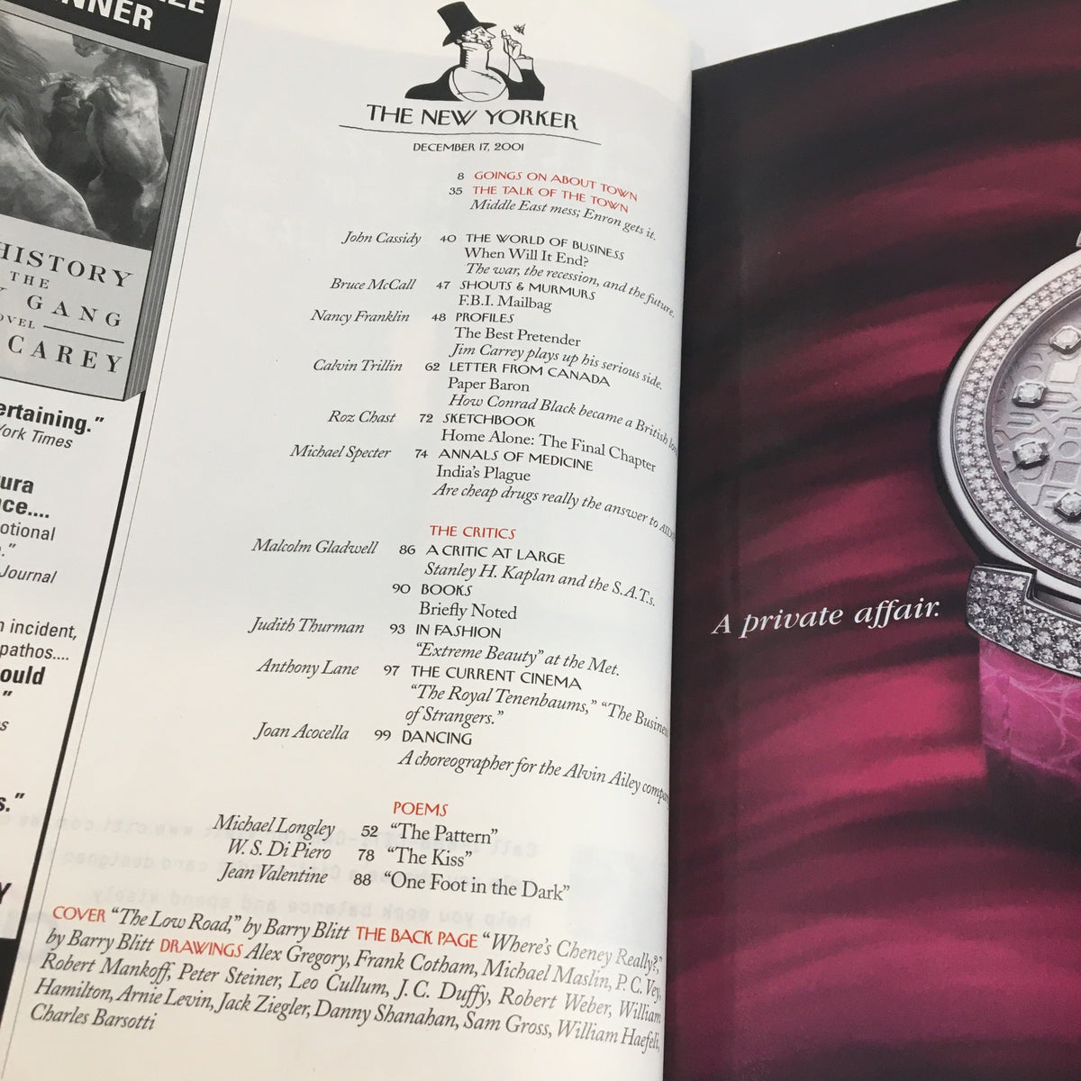 The New Yorker Full Magazine December 17 2001, featuring the table of contents and article titles, showcasing the magazine's rich literary offerings.