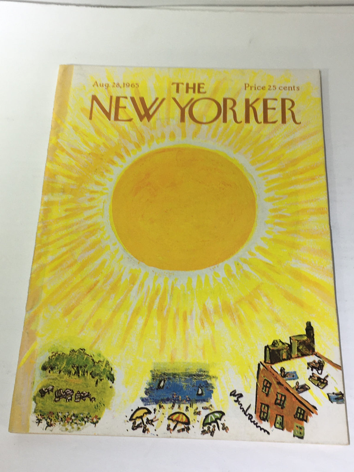 The New Yorker August 28, 1965 magazine cover featuring a bright sun design, showcasing a nostalgic illustration reflecting the artistic style of the 1960s.