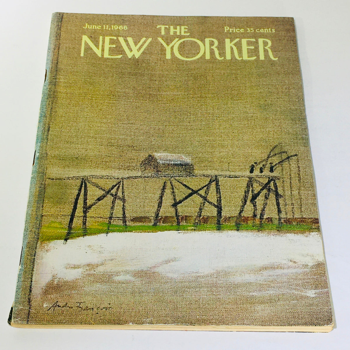 The New Yorker: June 11, 1966 full magazine cover featuring a painting by Andre Francois, showcasing a rustic scene with a barn and utility poles, exemplifying 1960s graphic design.