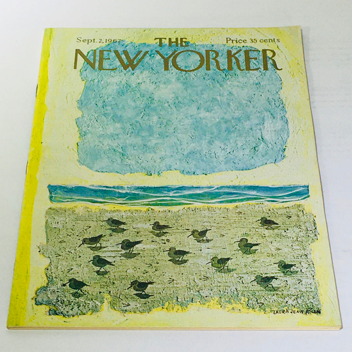 The New Yorker magazine from September 2, 1967 featuring a vibrant cover art by Laura Jean Allen, depicting abstract landscapes with birds on a shore.