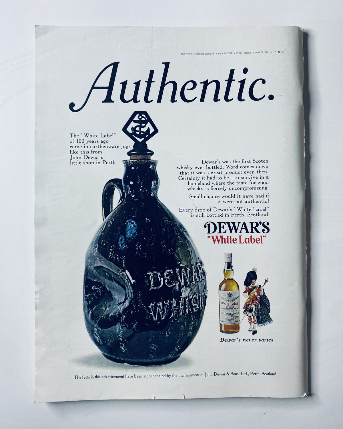 Back cover of The New Yorker Magazine October 14, 1972, displaying an advertisement for Dewar's White Label whisky, featuring an iconic bottle design.