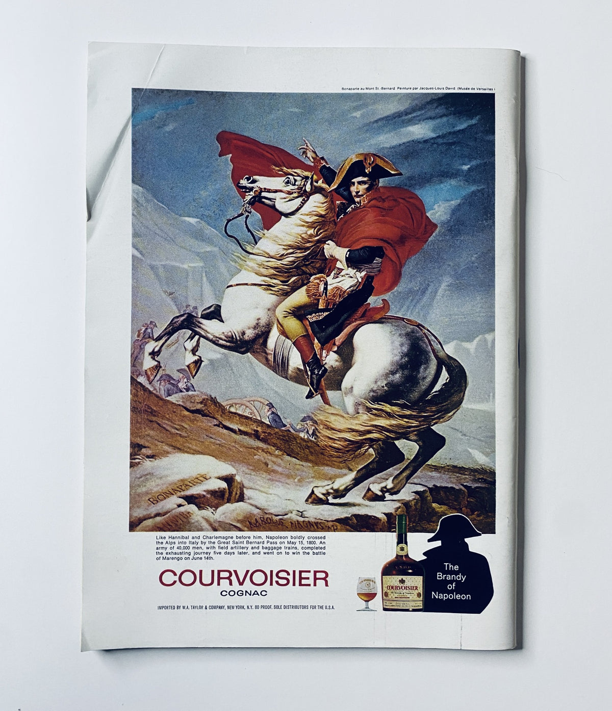 Advertisement page from The New Yorker Magazine April 17, 1971 showcasing Courvoisier Cognac with an artistic depiction of Napoleon on horseback.