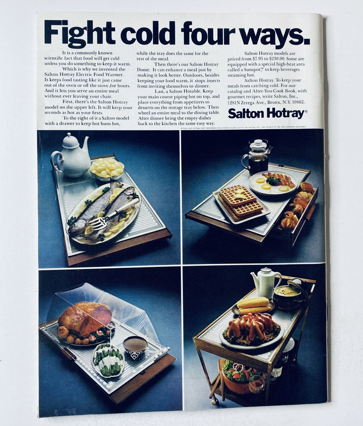 Advertisement from The New Yorker Magazine, May 12, 1973, featuring promotional content for Salton Hotray products, with images of food and service items.