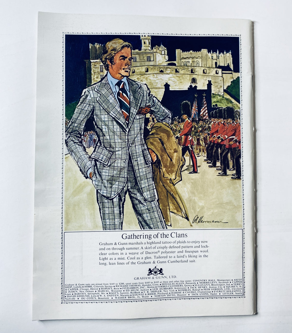 Back cover of The New Yorker Magazine March 31, 1973 with an advertisement for Graham & Gunn, featuring a fashionable man in a plaid suit, emphasizing luxury lifestyle.