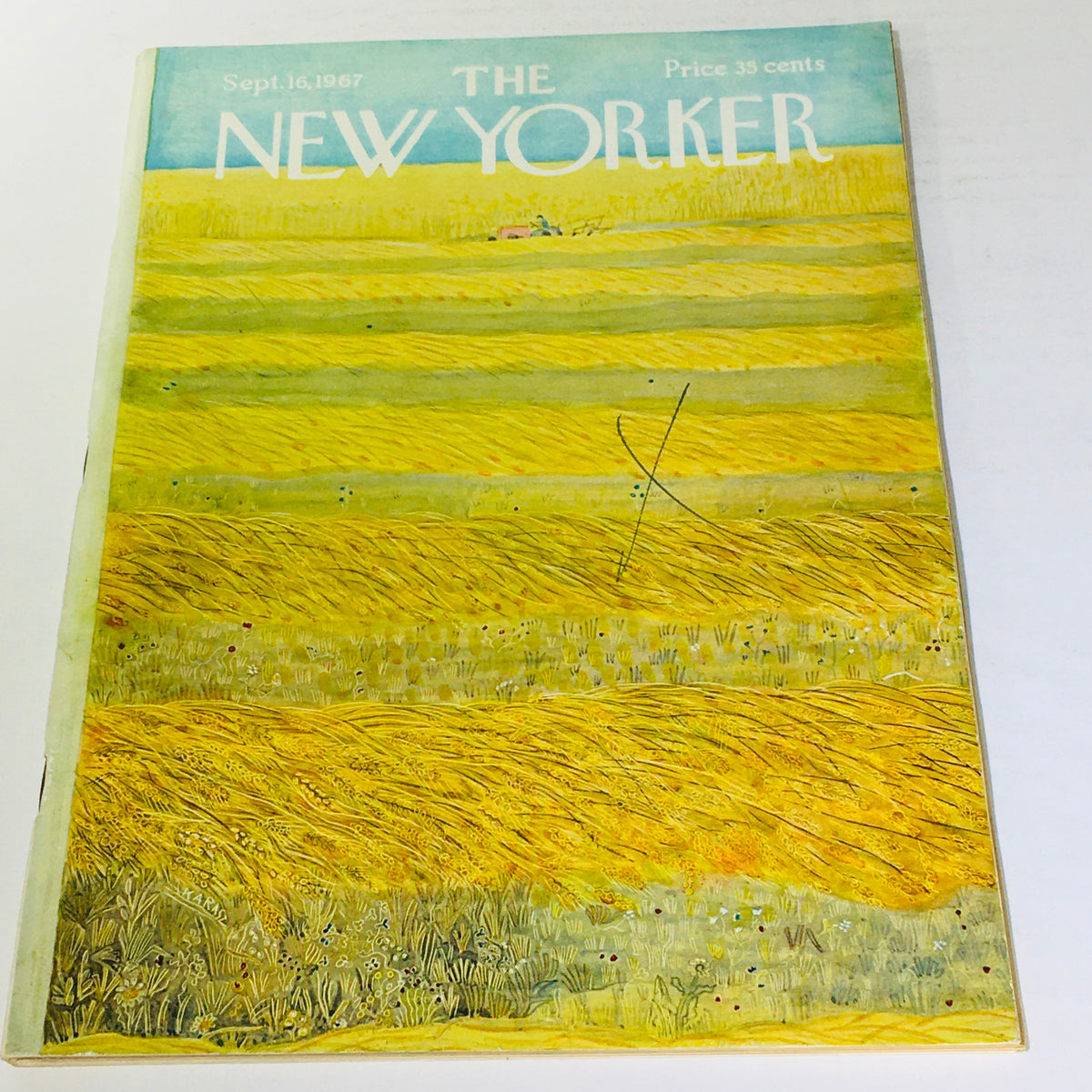 Cover of The New Yorker: September 16, 1967 featuring vibrant yellow fields and artistic design by Ilonka Karasz.
