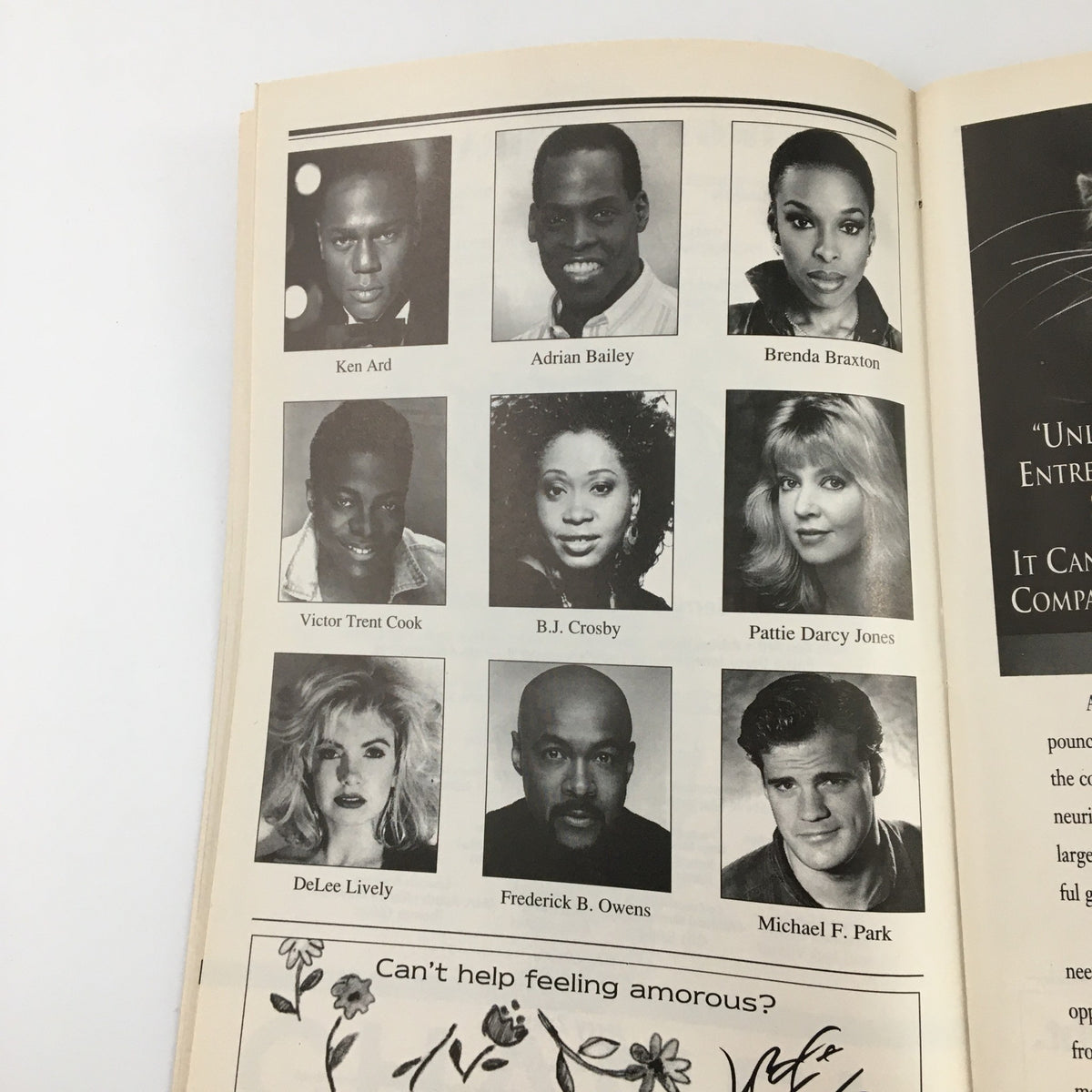1995 Playbill Virginia Theatre 'Smokey Joe's Cafe' featuring headshots of the cast members, highlighting performers in the musical.