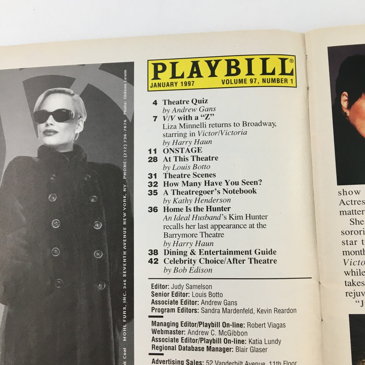 1997 Playbill for No Way To Treat A Lady showcasing the cover page with stylish design and notable contributions, featuring articles on theatrical performances.