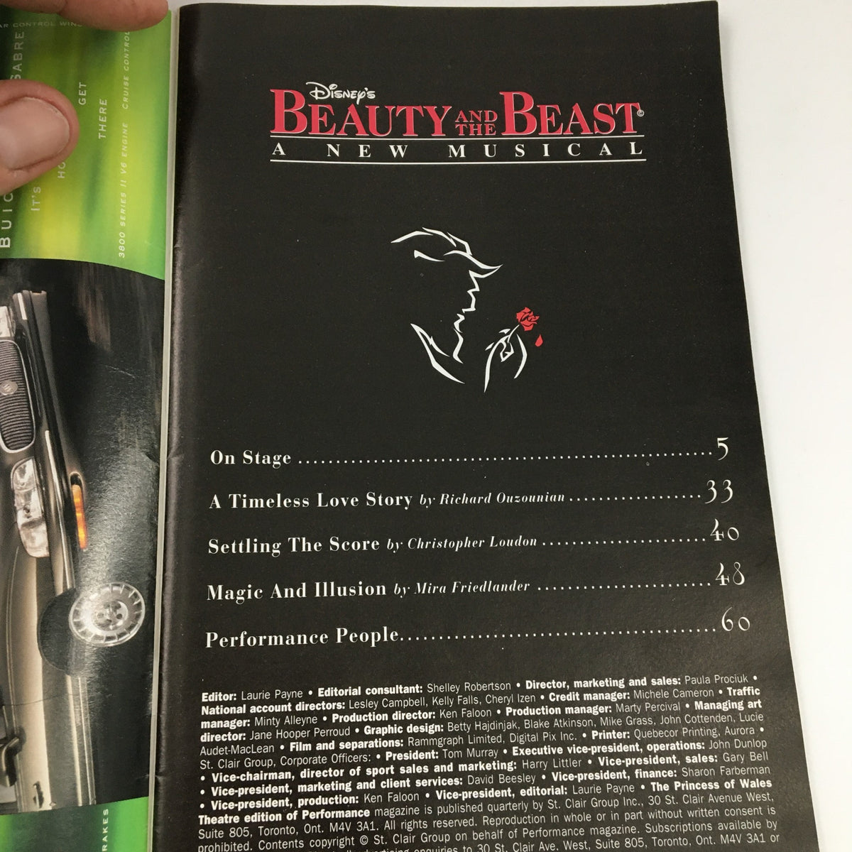 Cover page of the 1997 The Princess of Wales Theatre 'Beauty and the Beast' program, featuring iconic logo and artwork.