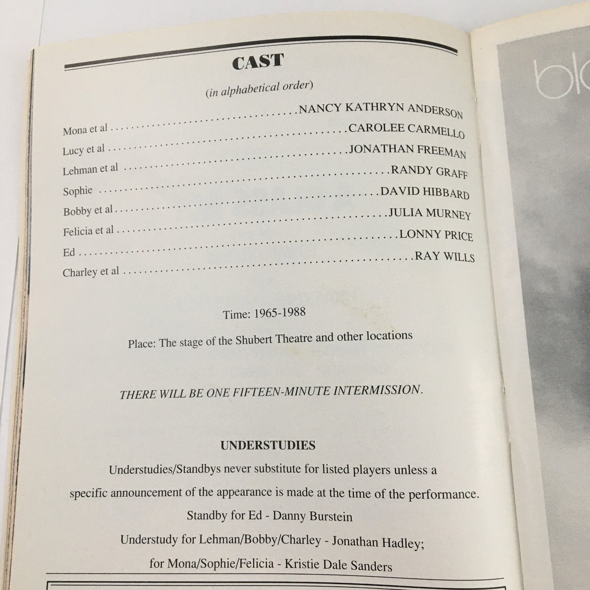Credits page of the 2000 Playbill for 'A Class Act,' highlighting the creative team and production details.