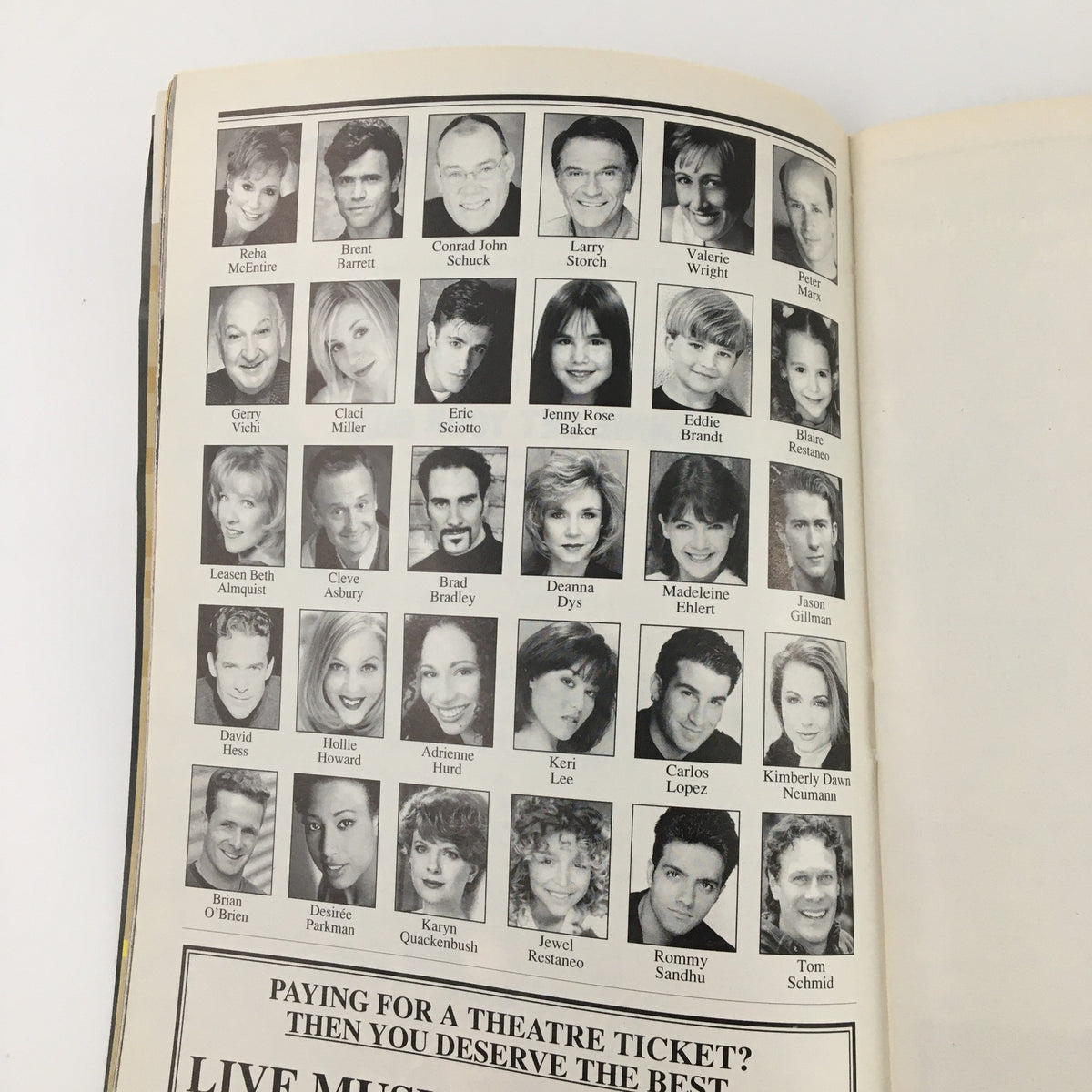 Image from the 2001 Playbill for Annie Get Your Gun, featuring cast members including Conrad John Schuck and Larry Storch, showcasing headshots of performers.