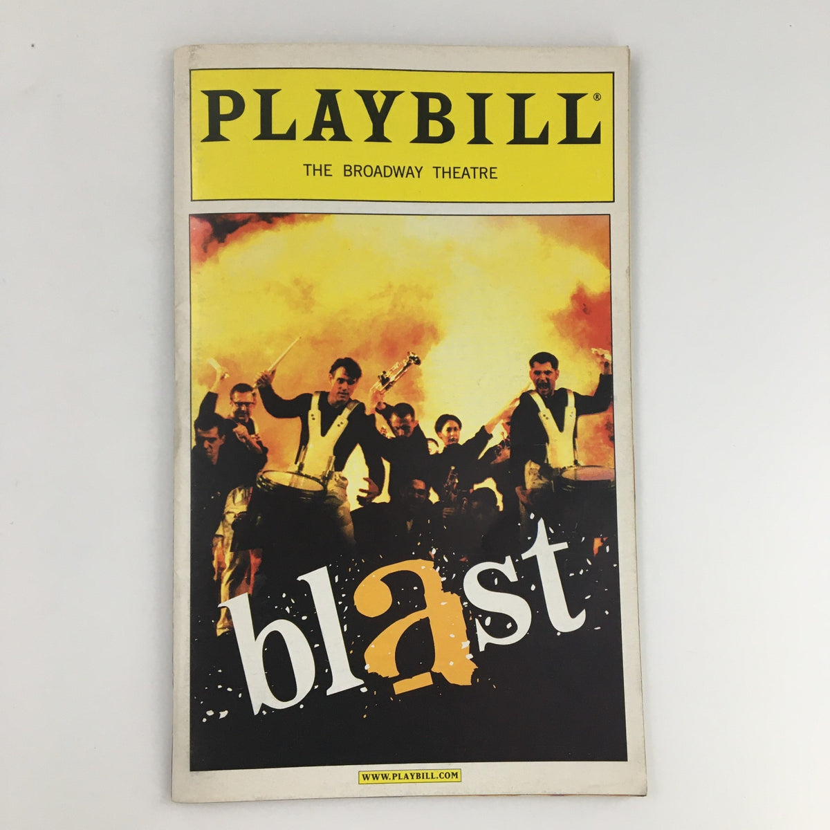 2001 Playbill featuring the Broadway Theatre production 'Blast' with vibrant performance imagery and musicians.