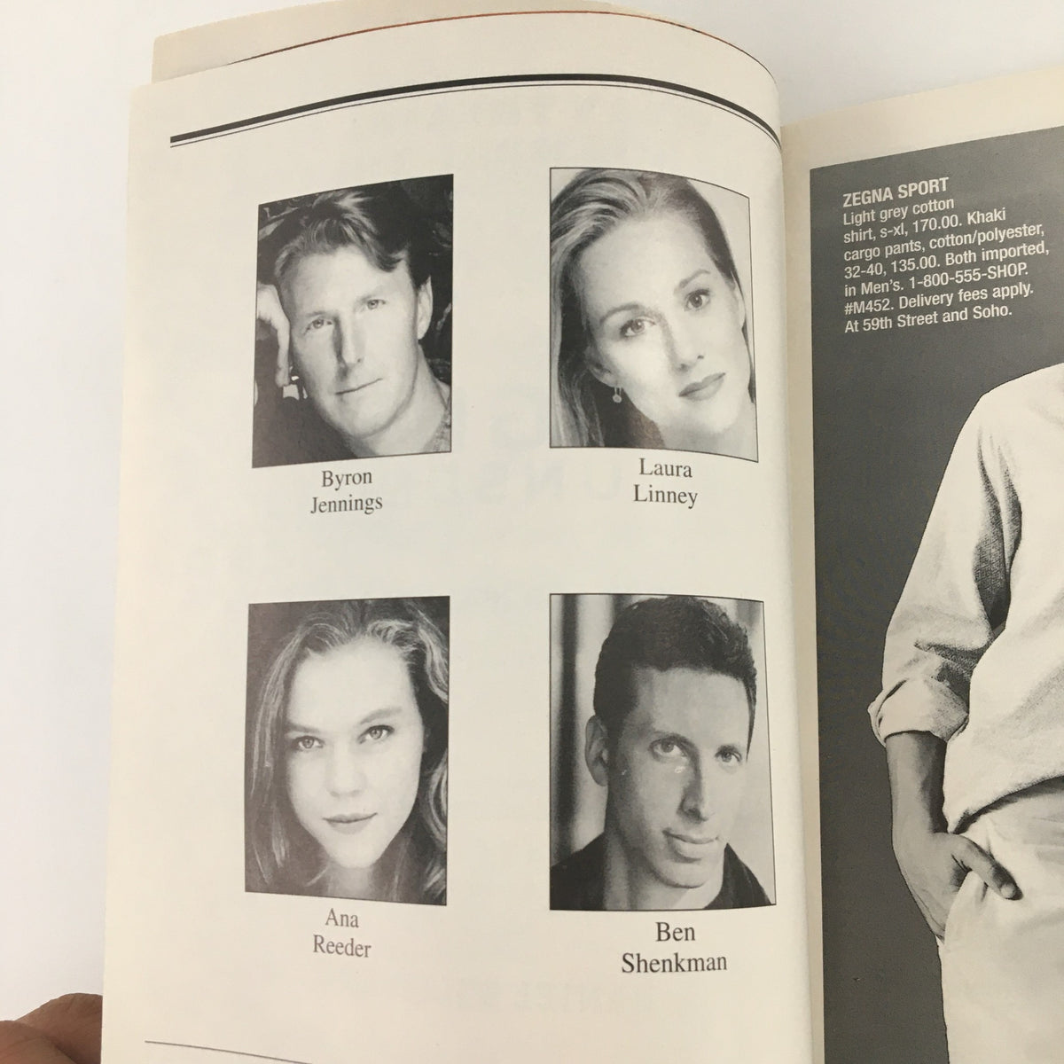 Headshots of the main cast from the 2004 Playbill for 'Sight Unseen', including Byron Jennings and Laura Linney.