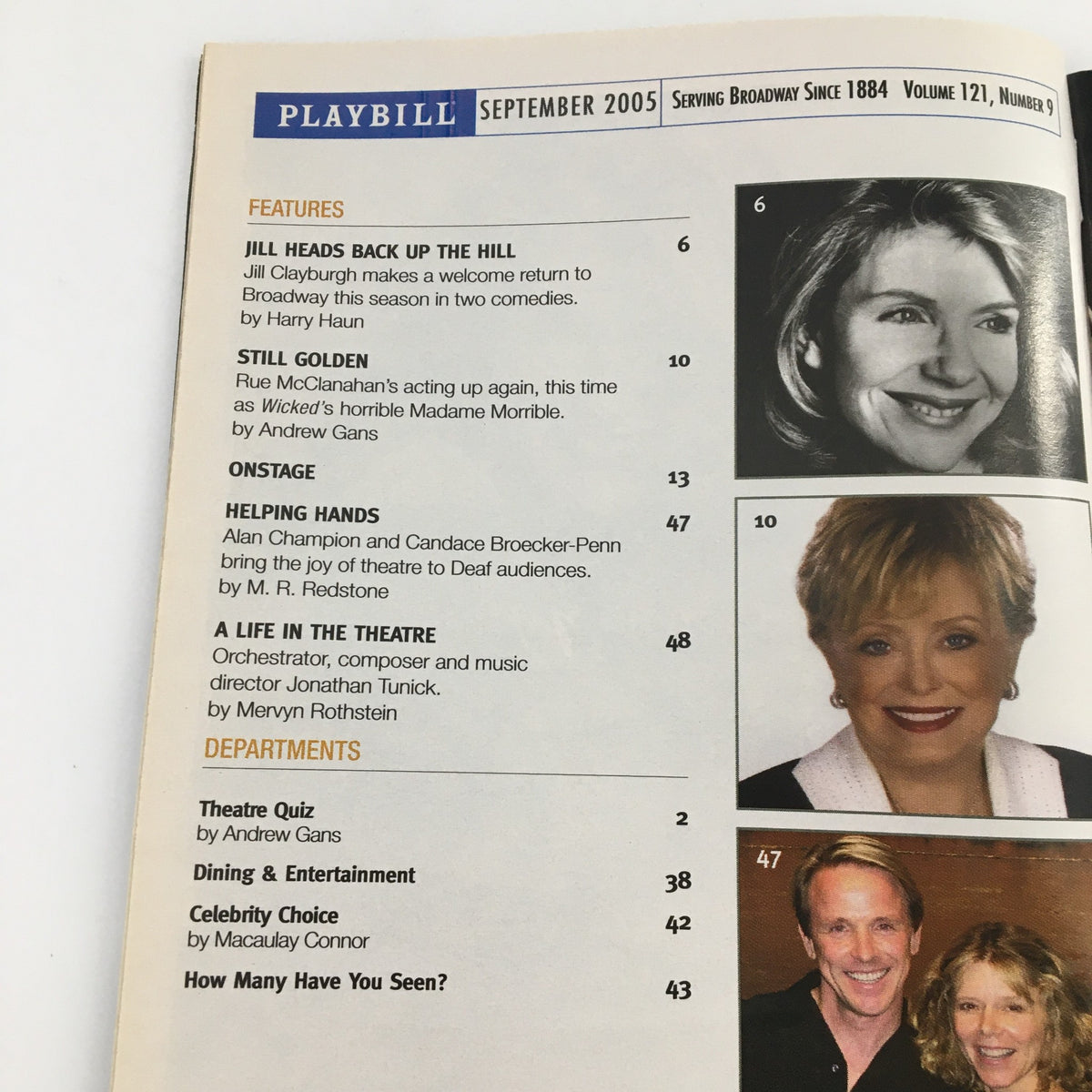 Inside page of the 2005 Playbill for 'A Naked Girl On The Appian Way' showing features and articles.