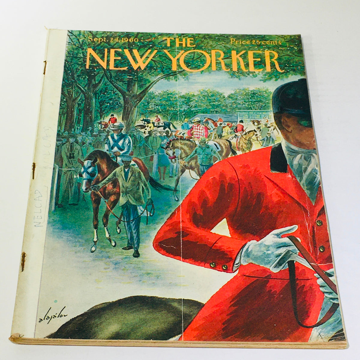 The New Yorker: September 24, 1960 Full Magazine cover featuring a detailed illustration by Constantin Alajalov, showcasing a scene with horses, horsemen, and spectators in a lively outdoor setting, capturing the essence of equestrian culture.