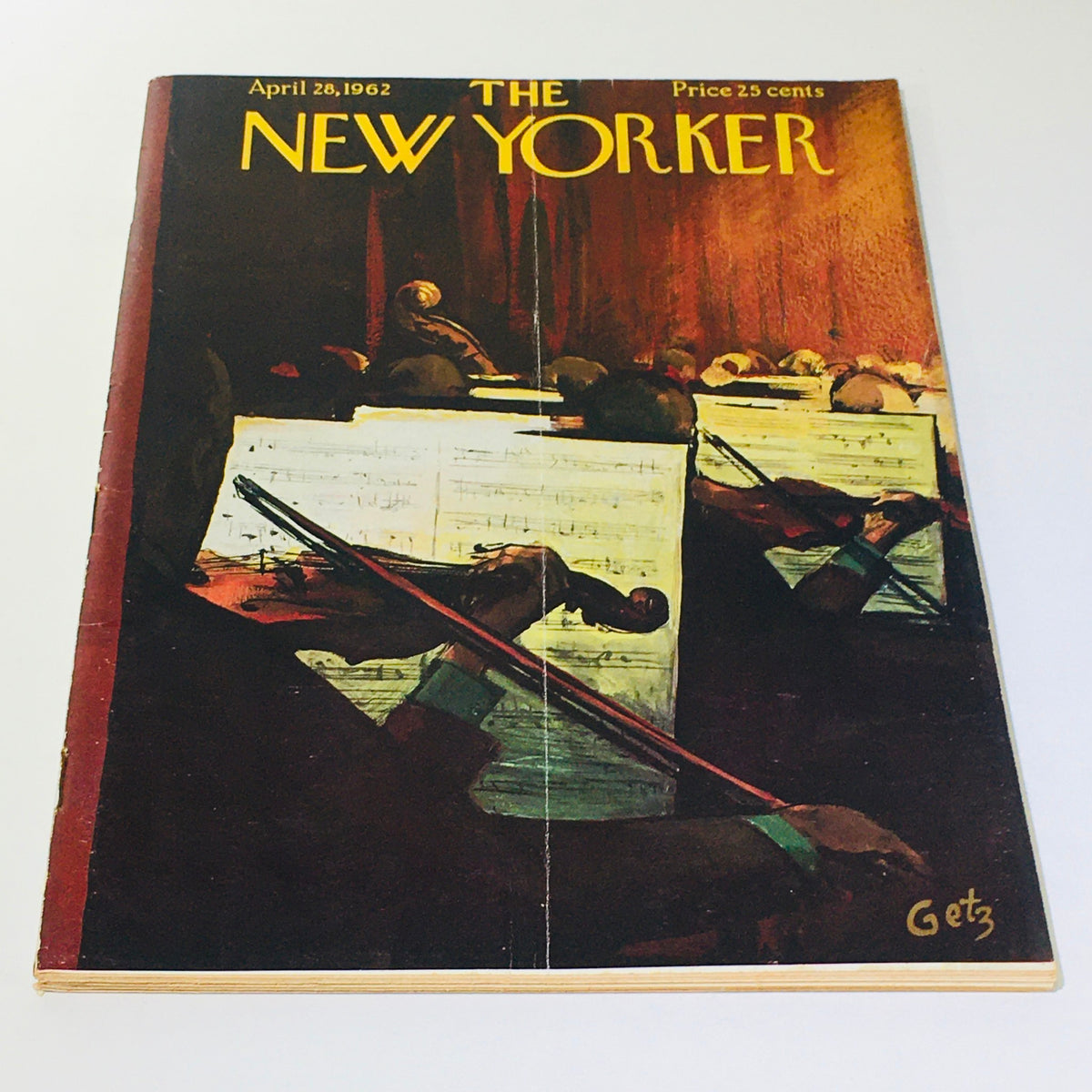 The New Yorker: April 28, 1962 Full Magazine theme cover by Arthur Getz featuring an orchestra scene, showcasing artistic historical illustration.