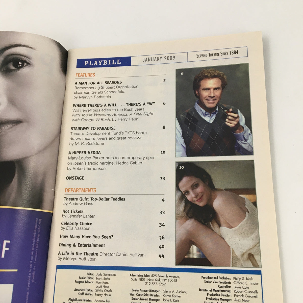 Inside page of the January 2009 Playbill for 'The American Plan,' showcasing features and articles about the theater.