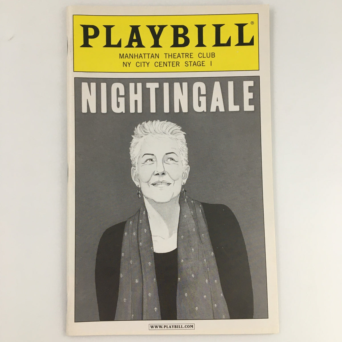 2009 Playbill for Nightingale starring Lynn Redgrave, featuring a captivating black and white illustration, showcased by Manhattan Theatre Club at NY City Center Stage I.