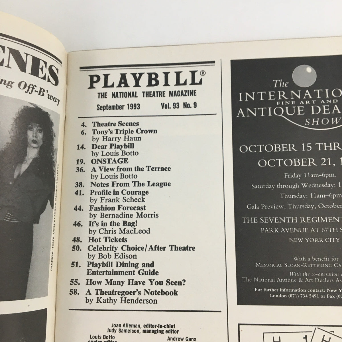 Inside page of the 1993 Playbill for 'The Fiery Furnace', showcasing listings from September 1993 National Theatre Magazine.