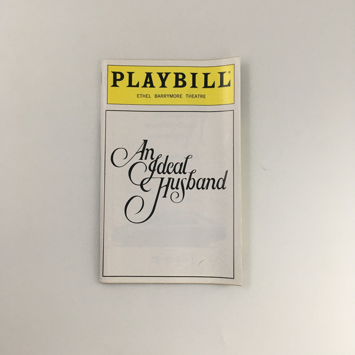 1996 Playbill for 'An Ideal Husband' at the Ethel Barrymore Theatre, featuring a stylish title design.