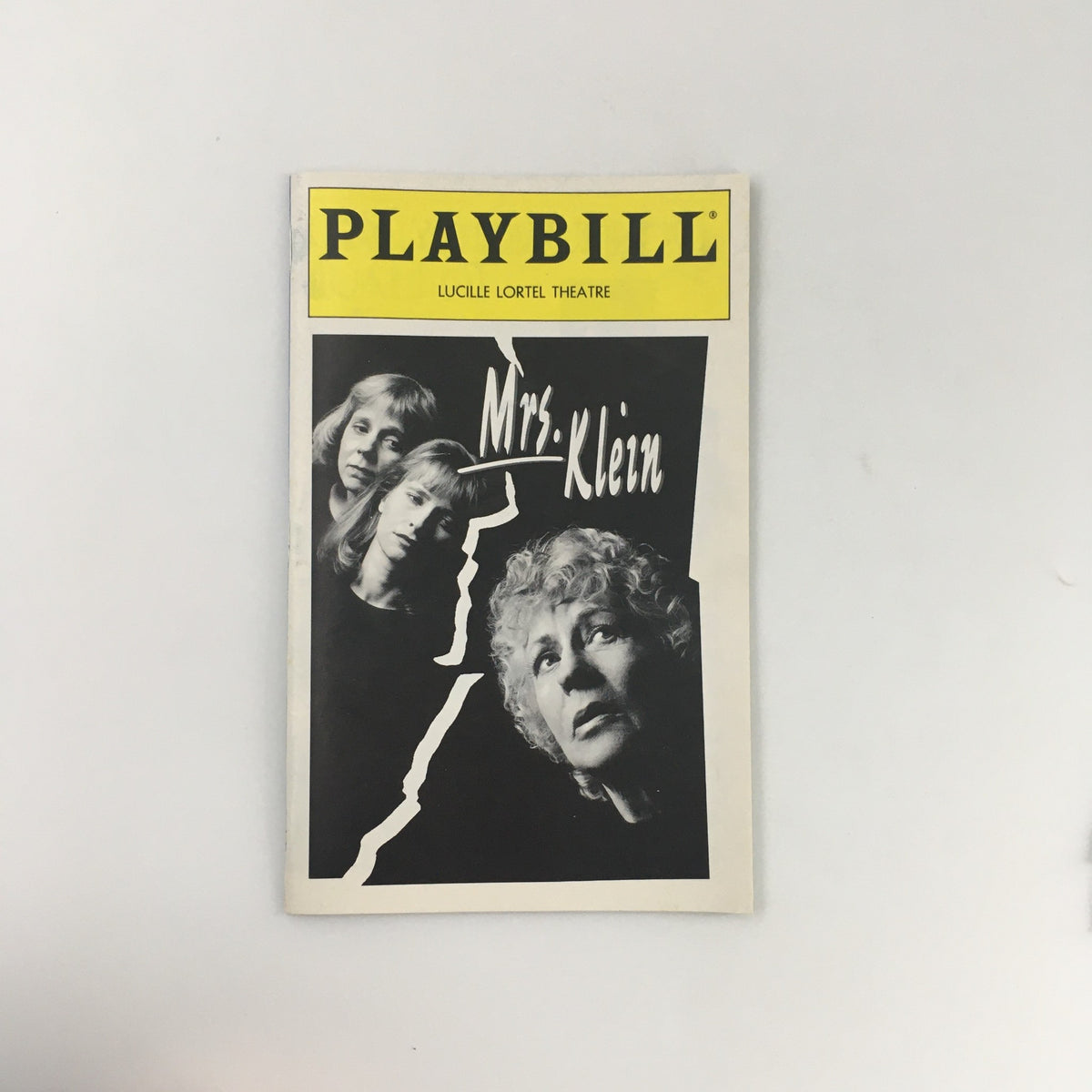 1996 Playbill for 'Mrs. Klein' at the Lucille Lortel Theatre featuring Uta Hagen and Amy Wright on the cover, showcasing the dramatic imagery and artistic design.