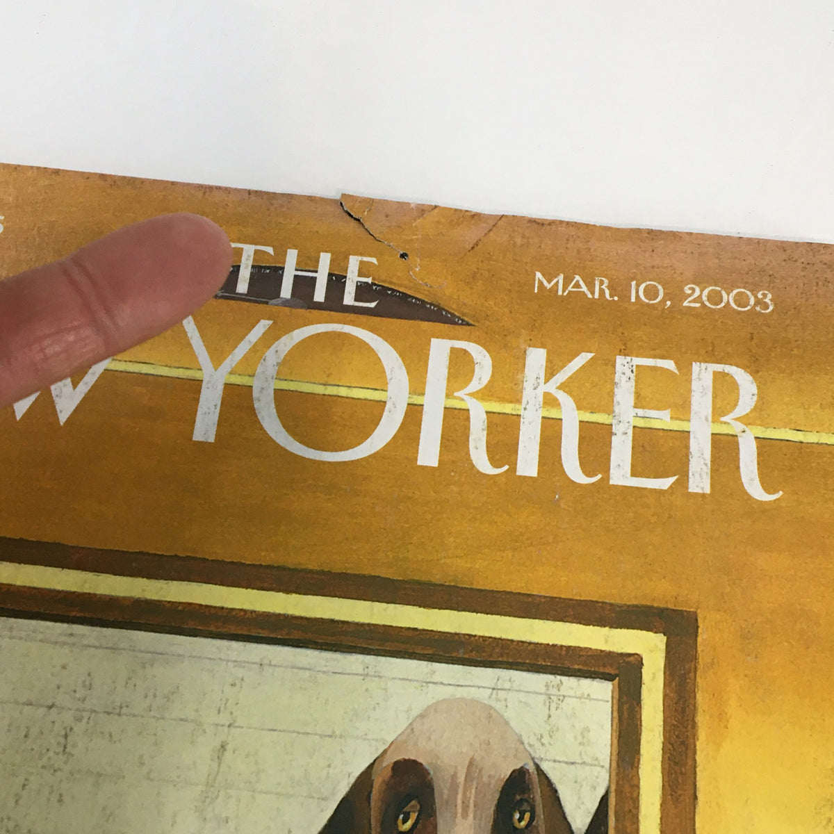 Close-up of the top corner of The New Yorker magazine from March 10, 2003, highlighting the title and date.