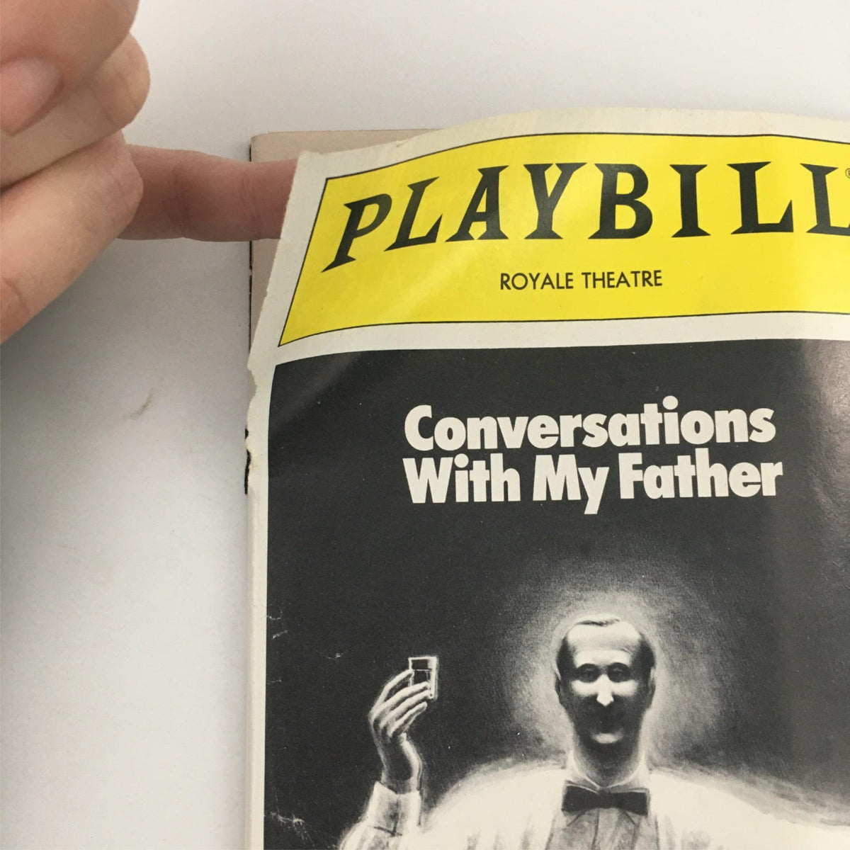 1992 Playbill Royale Theatre 'Conversations with my Father' highlighting the iconic cover with a playful character holding cards.