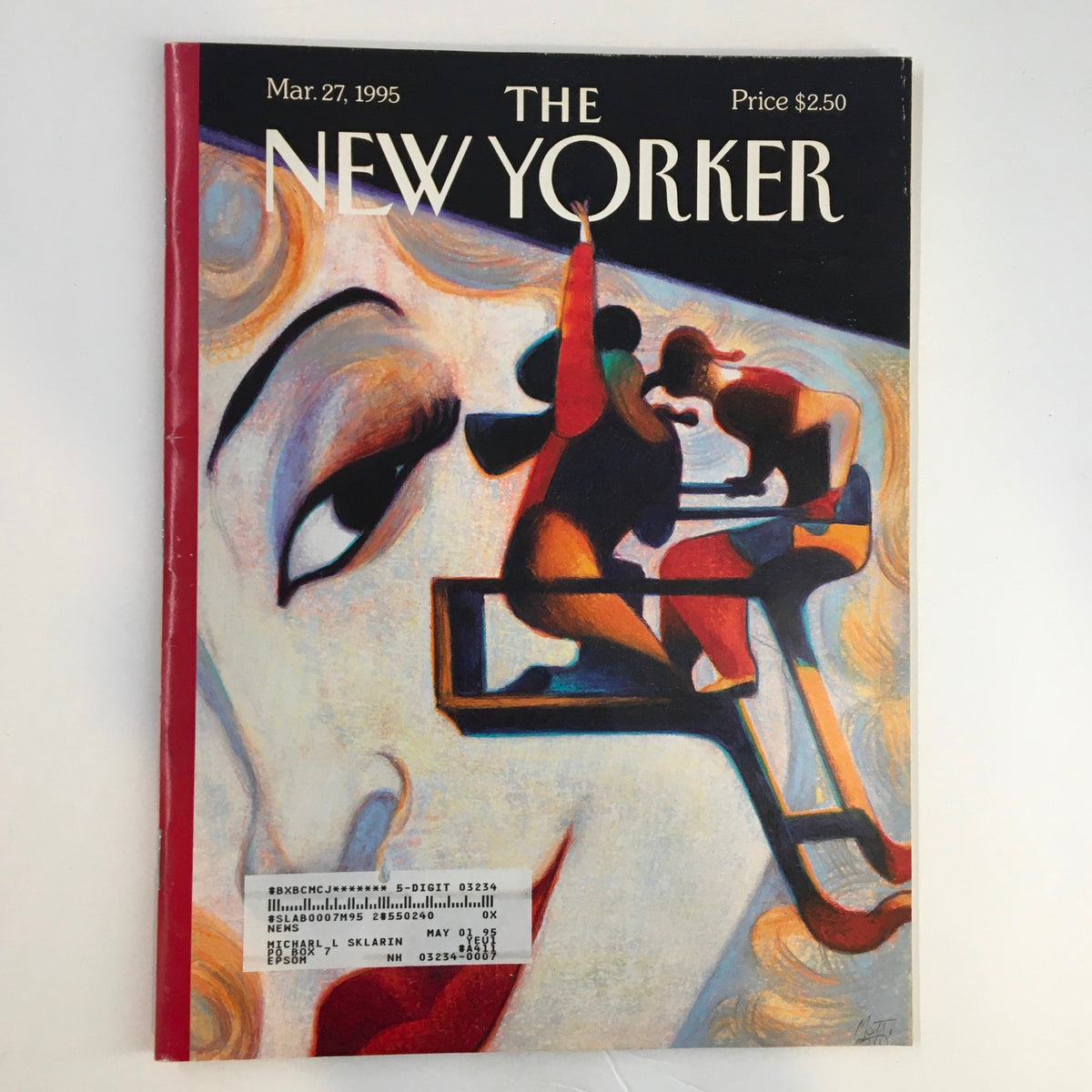 Cover of The New Yorker magazine from March 27, 1995, featuring the artistic illustration titled 'Oscar Closeup' by Lorenzo Mattotti.