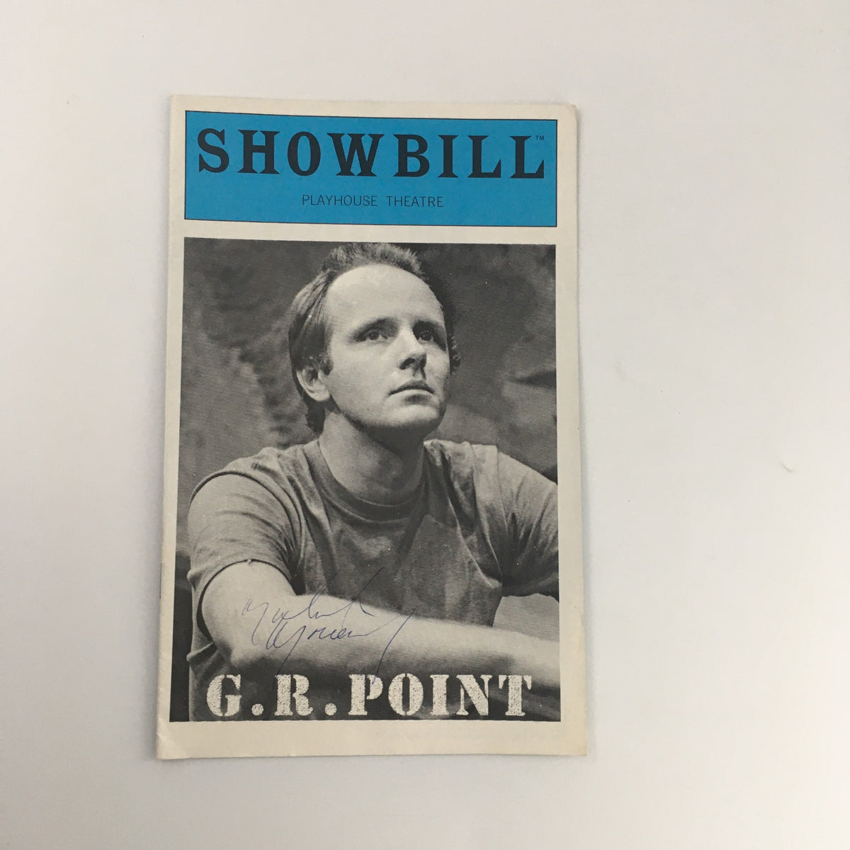 1969 Showbill Playhouse Theatre 'G.R. Point' featuring Mark Jenkins on the cover, showcasing vintage theatrical design and the cast's autographs.