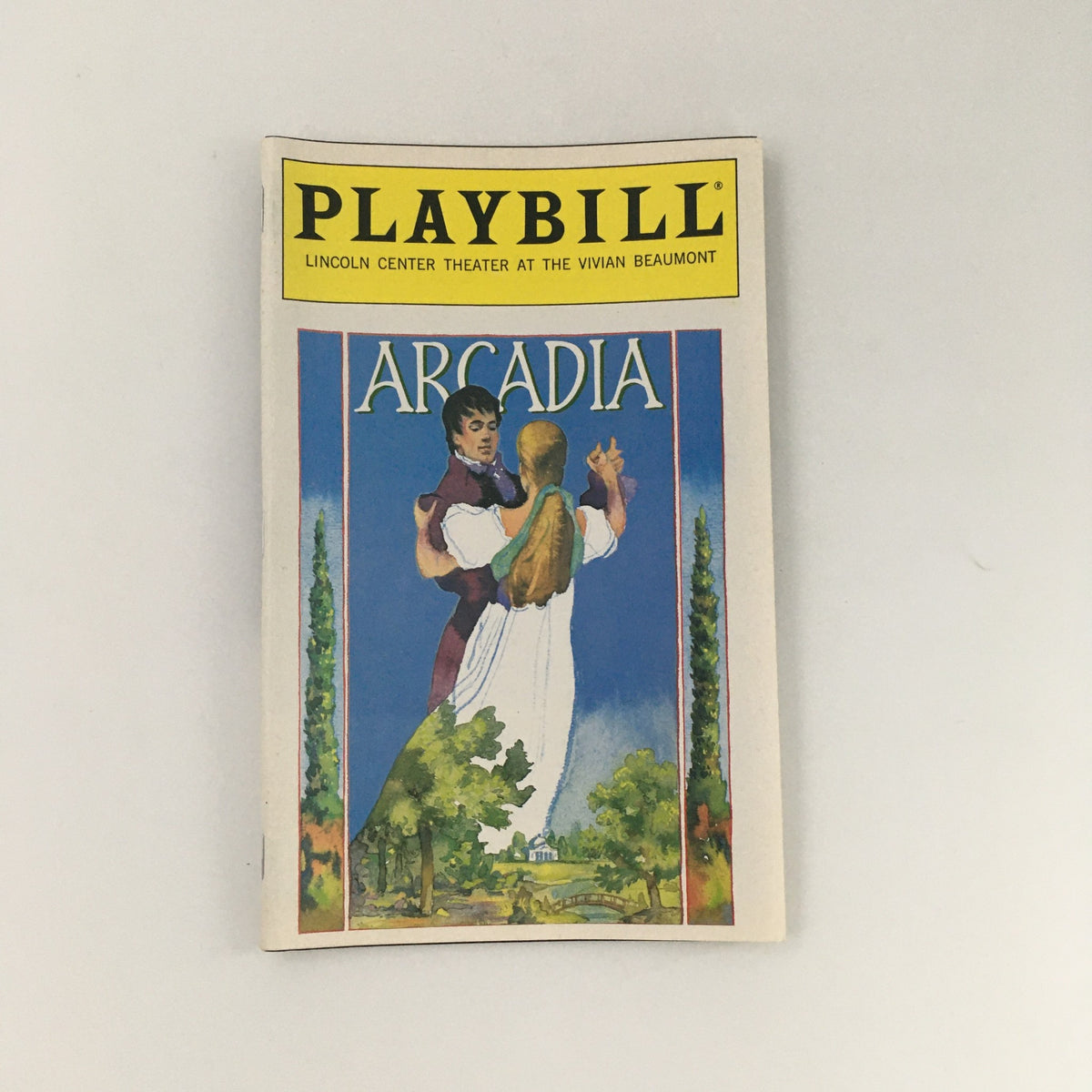 Cover of the 1995 Playbill for Lincoln Center Theater's production of 'Arcadia', featuring a colorful illustration and title prominently displayed.