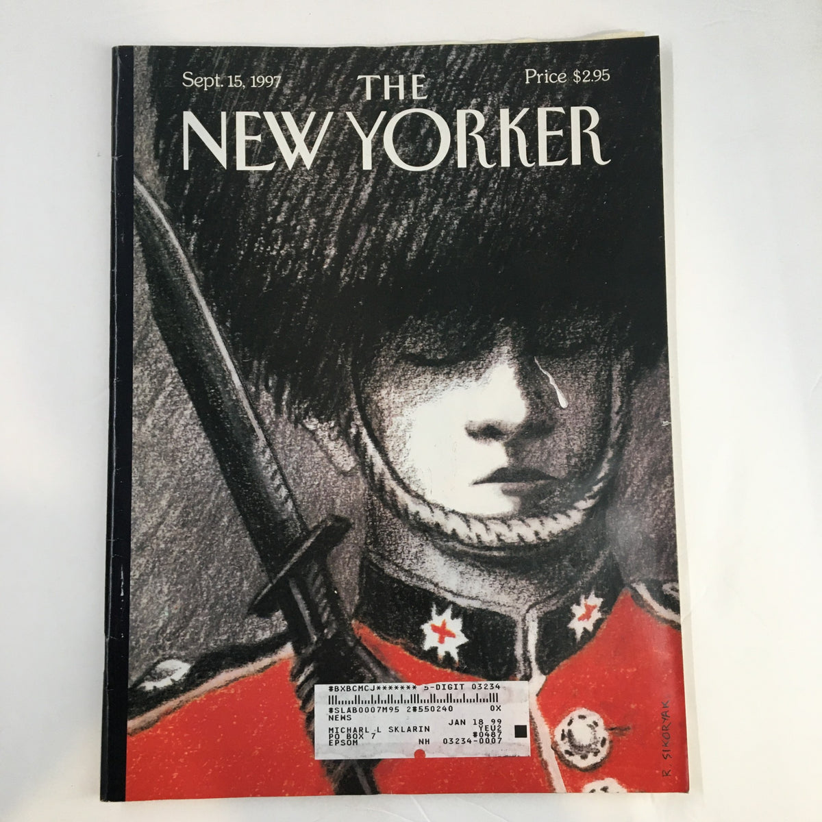 Cover of The New Yorker Full Magazine September 15, 1997 featuring 'Last Salute' by R. Sikoryak, showcasing bold artwork and a soldier in uniform with a sword.