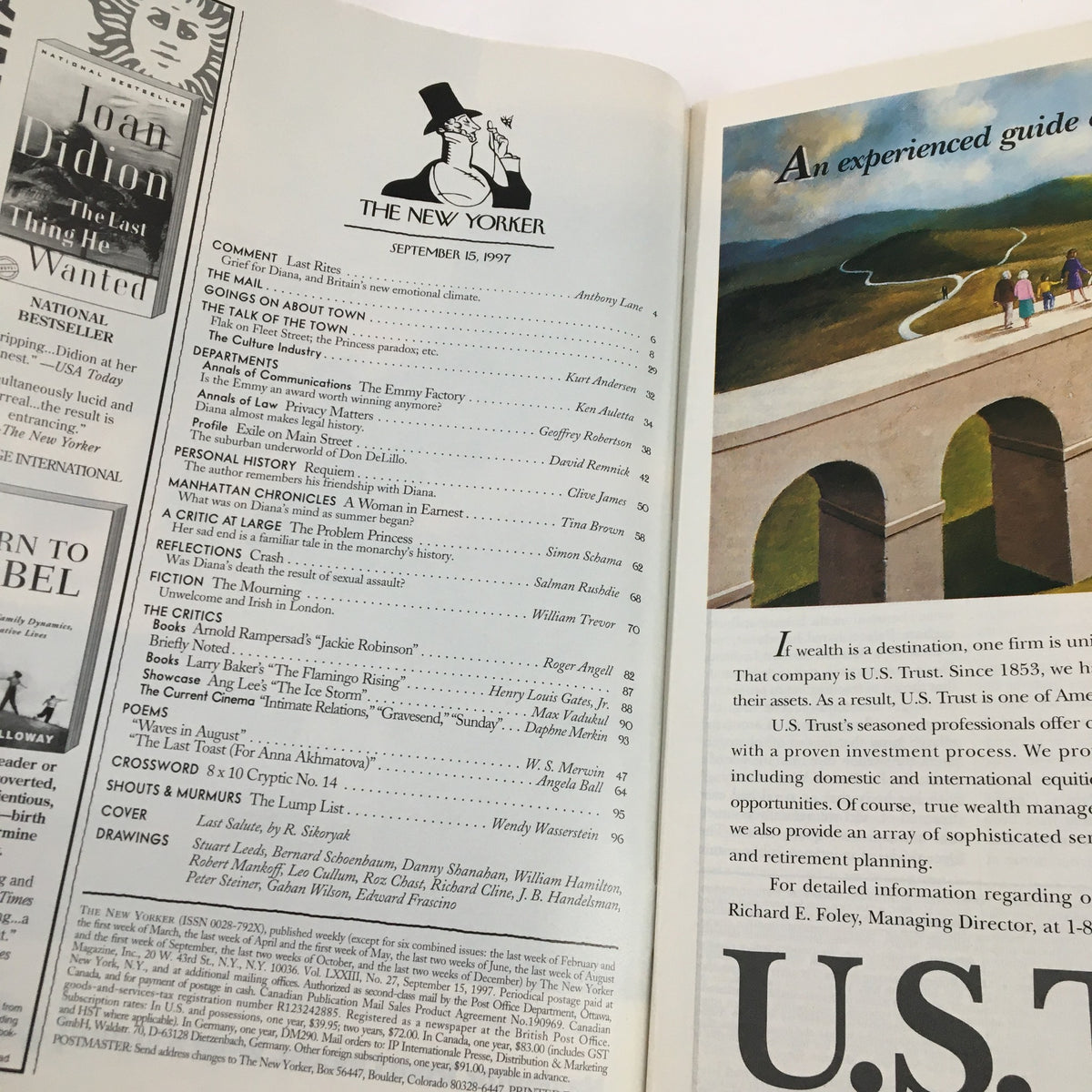 The New Yorker Full Magazine September 15, 1997 featuring contents page including various articles, illustrations, and the 'Last Salute' by R. Sikoryak.