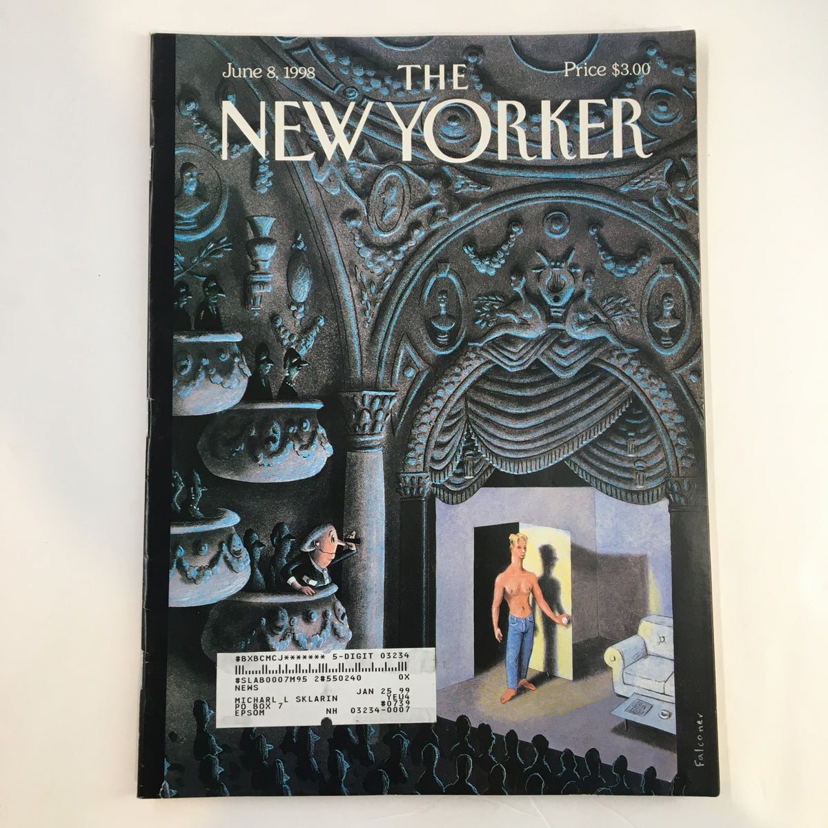 Cover of The New Yorker magazine, June 8, 1998, featuring cover art titled 'The Thrill of the Theatre' by Ian Falconer, showcasing a theatrical setting with a character in a dramatic pose.