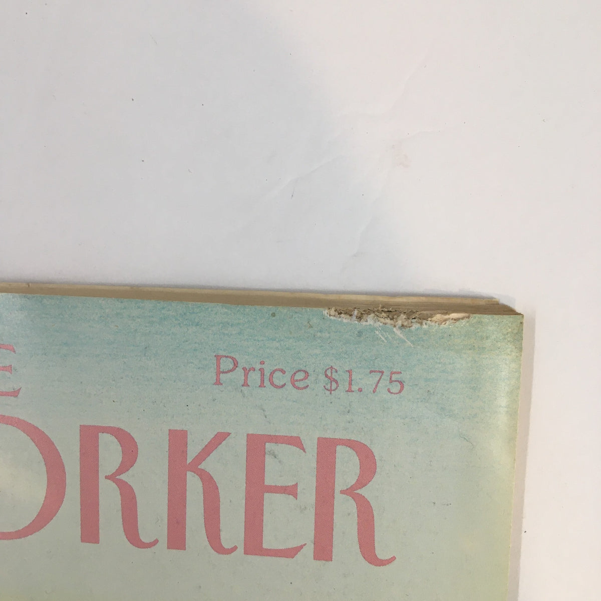 Close-up of the top corner of The New Yorker Full Magazine June 25 1990, showing the title and price of $1.75, emphasizing its vintage appeal.