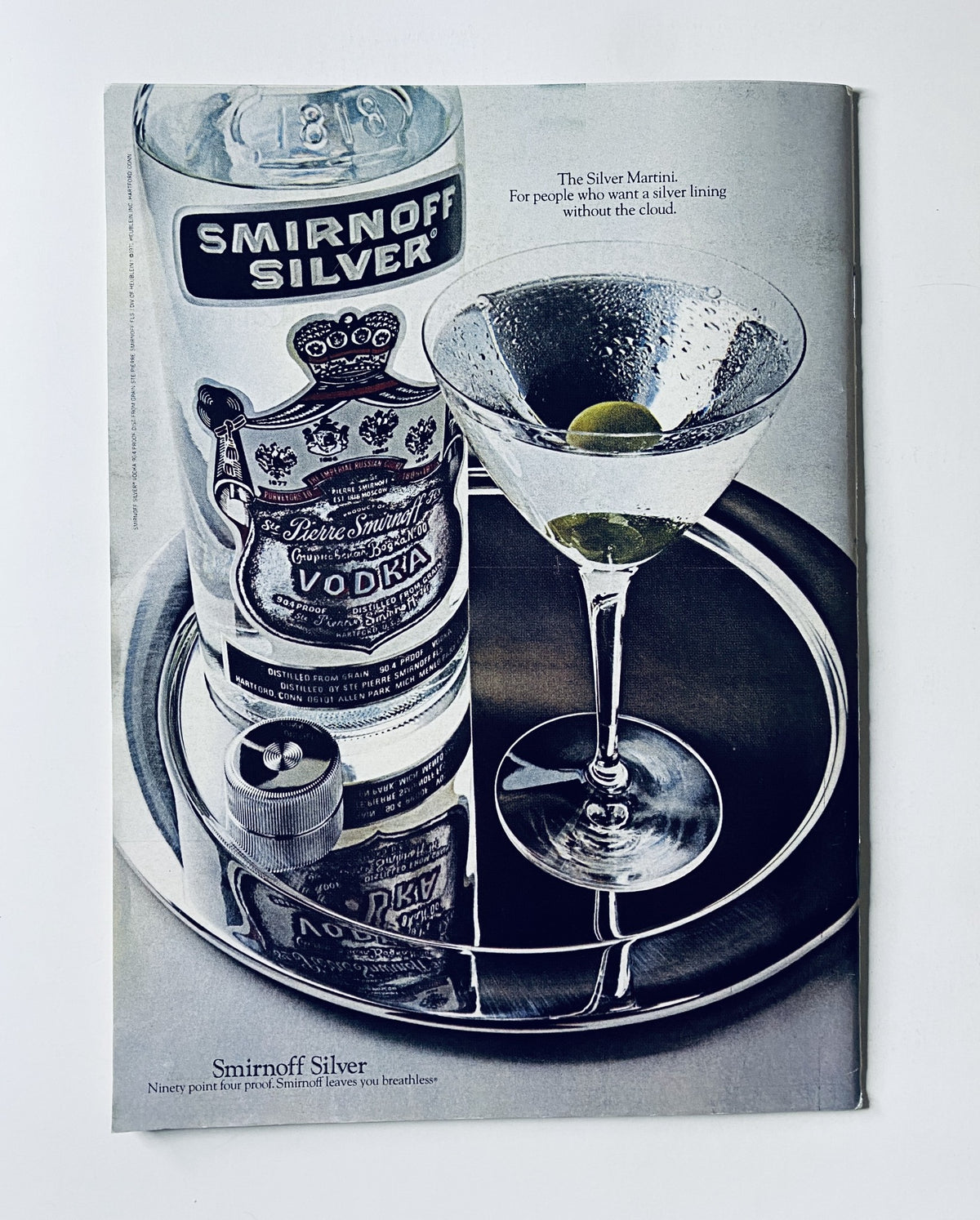 Advertisement for Smirnoff Silver vodka from The New Yorker Magazine January 20, 1973, showcasing a cocktail with a silver lining.