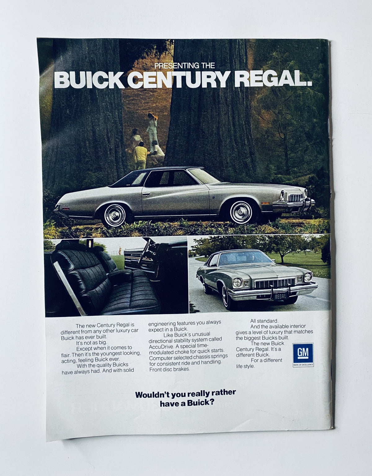 Advertisement page from The New Yorker Magazine March 3, 1973 showcasing the Buick Century Regal, highlighting its features and design.