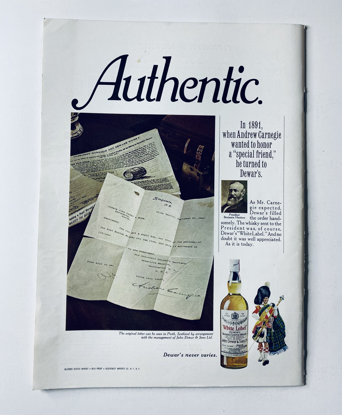 The New Yorker Magazine August 20, 1973 Beach Pavilion Cover by Albert Hubbell. Image features a vintage advertisement for Dewar's whiskey, highlighting historical connections with Andrew Carnegie and accompanied by an illustrative depiction of a young girl.