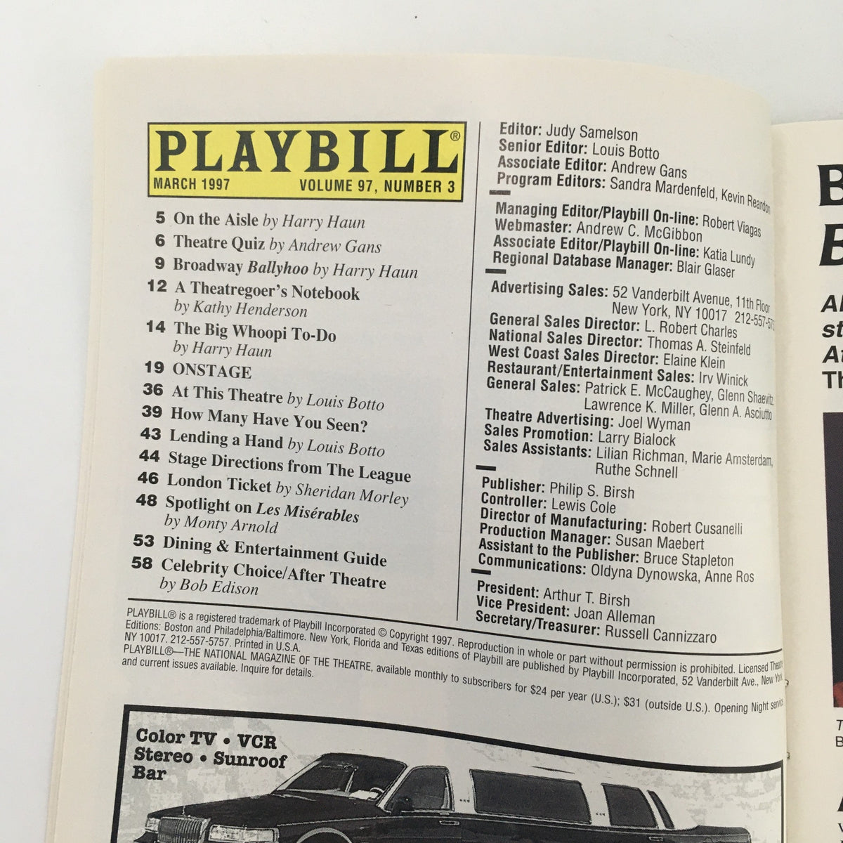 Interior page of the 1997 Playbill for 'The Last Night of Ballyhoo', featuring production details and cast information.