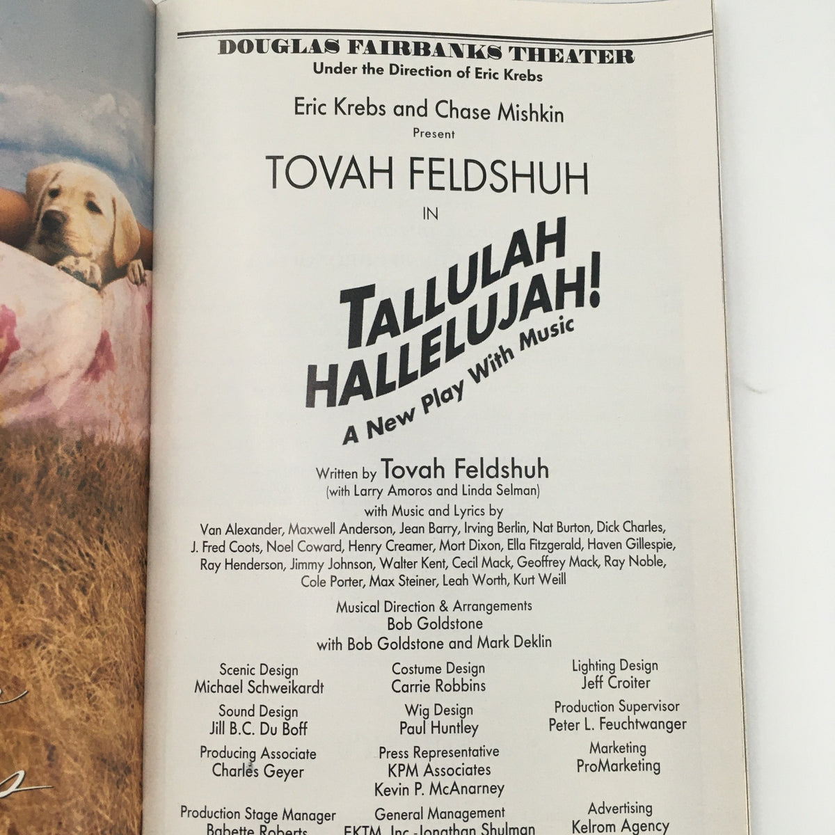 Credit page from the 2000 Playbill for 'Tallulah Hallelujah!' highlighting the creative team including Eric Krebs and Chase Mishkin.