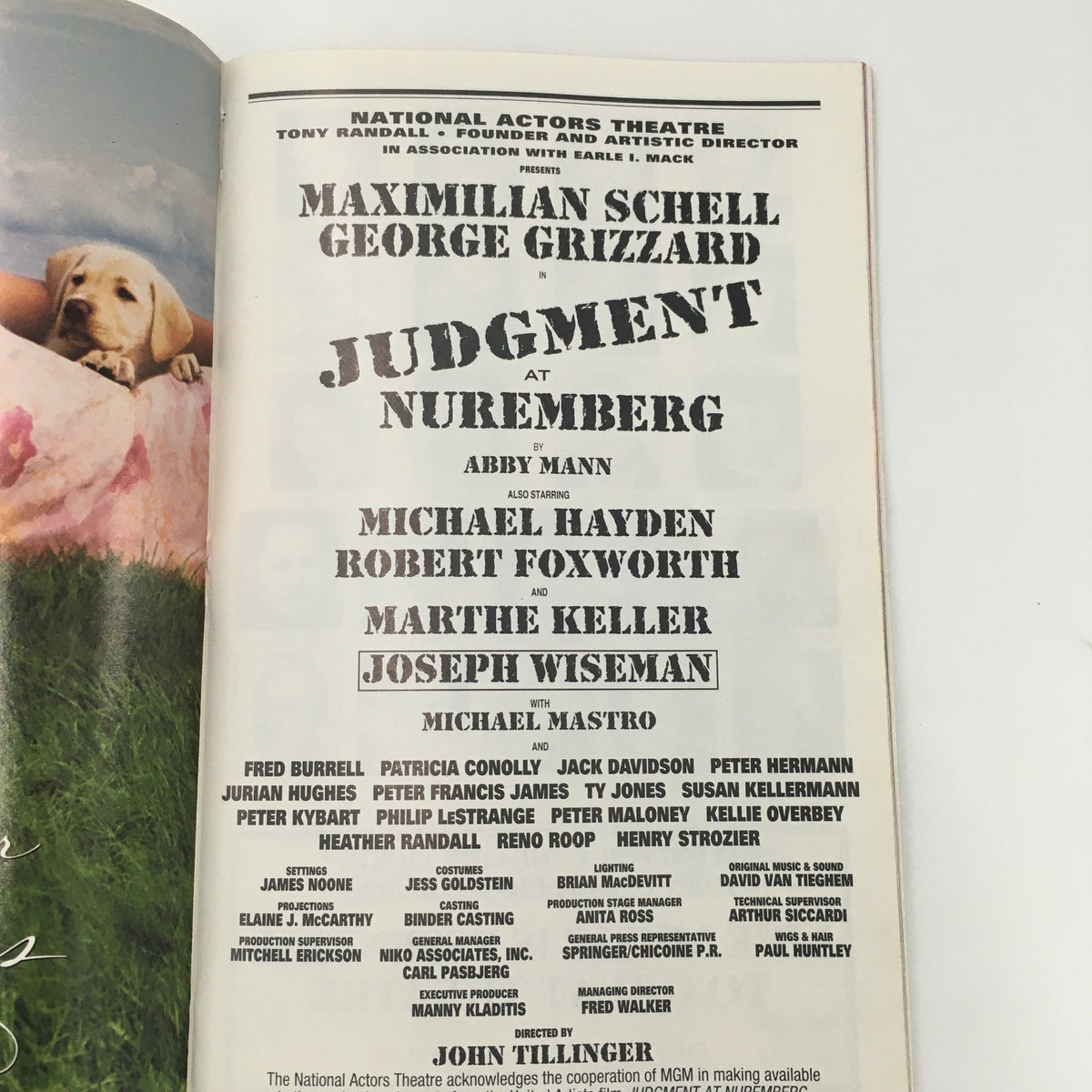 Cast listing page from the 2001 Playbill of National Actors Theatre 'Judgement at Nuremberg', highlighting main actors.