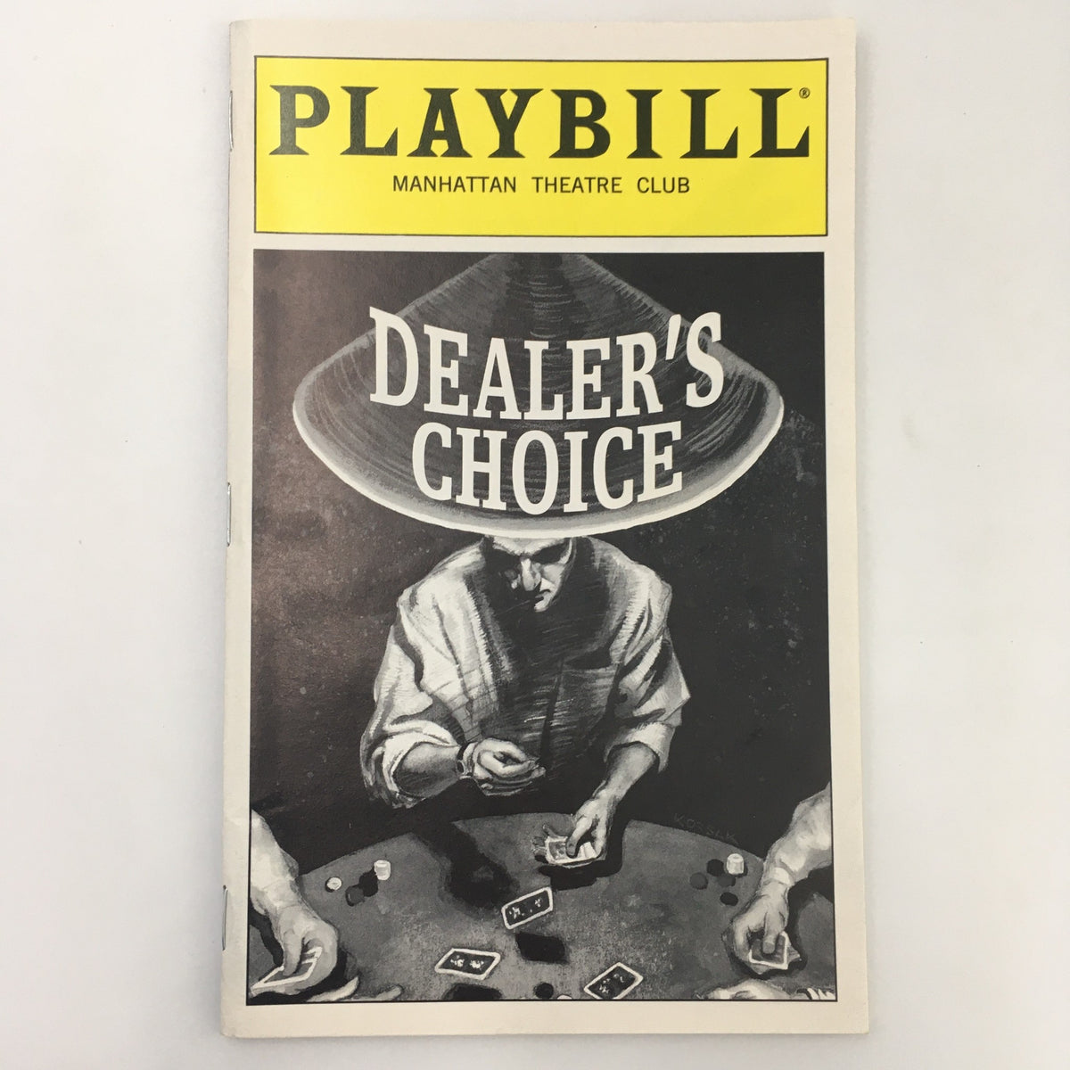 1997 Playbill for Dealer's Choice featuring a striking black and white cover illustration of a card game at Manhattan Theatre Club.